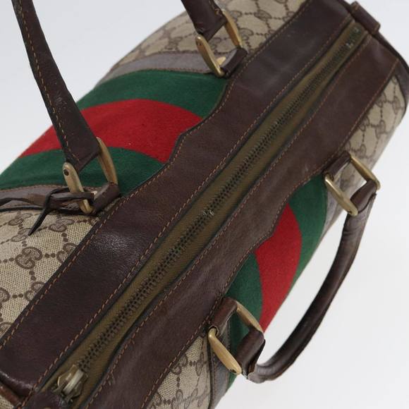 GUCCI GG Supreme Web Sherry Line Boston Bag PVC Beige Red Green Auth 84232 - Picture 6 of 16